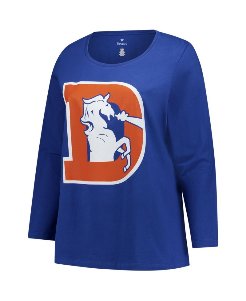 Women's Royal Denver Broncos Plus Size Primary Logo Long Sleeve Scoop Neck T-Shirt