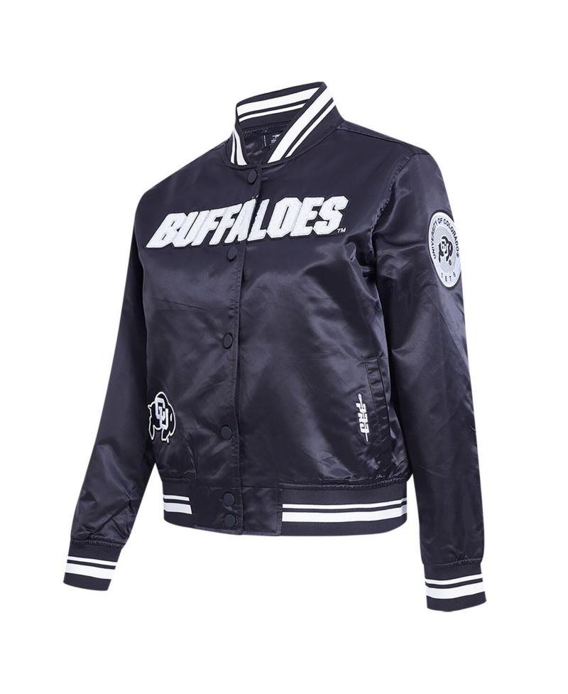 Women's Black Colorado Buffaloes Satin Cultivated Pearl Full-Snap Jacket