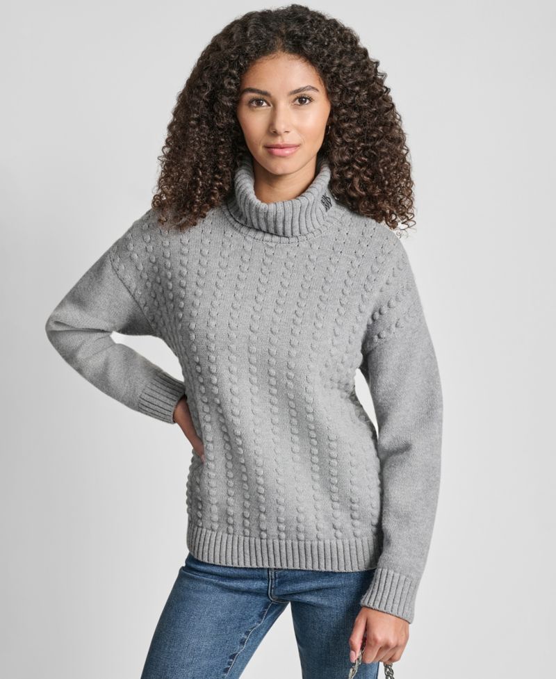 Women's Turtle Neck Bobble Stitch Long Sleeve Sweater