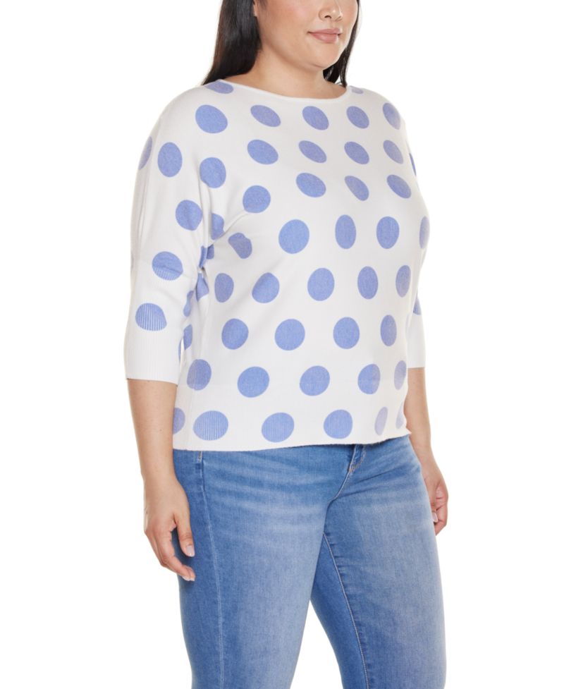 Plus Size Boatneck Dot-Pattern Sweater