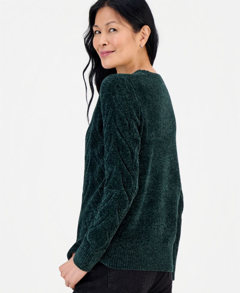 Women's Chenille Cable-Knit Crewneck Sweater