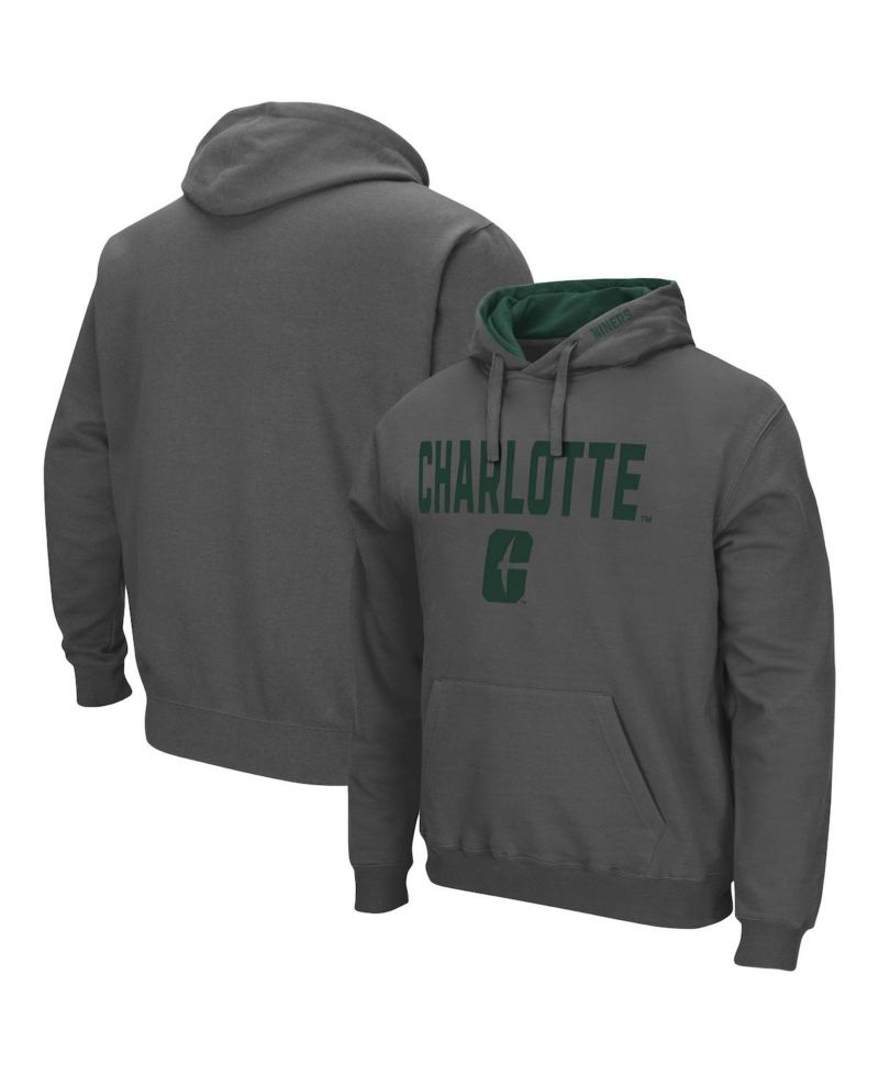 Men's Charcoal Charlotte 49ers Arch and Logo Pullover Hoodie
