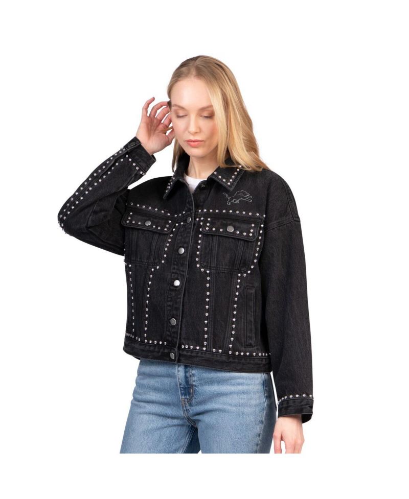 Women's Black Detroit Lions Pit Stop Crew II Full-Button Denim Jacket