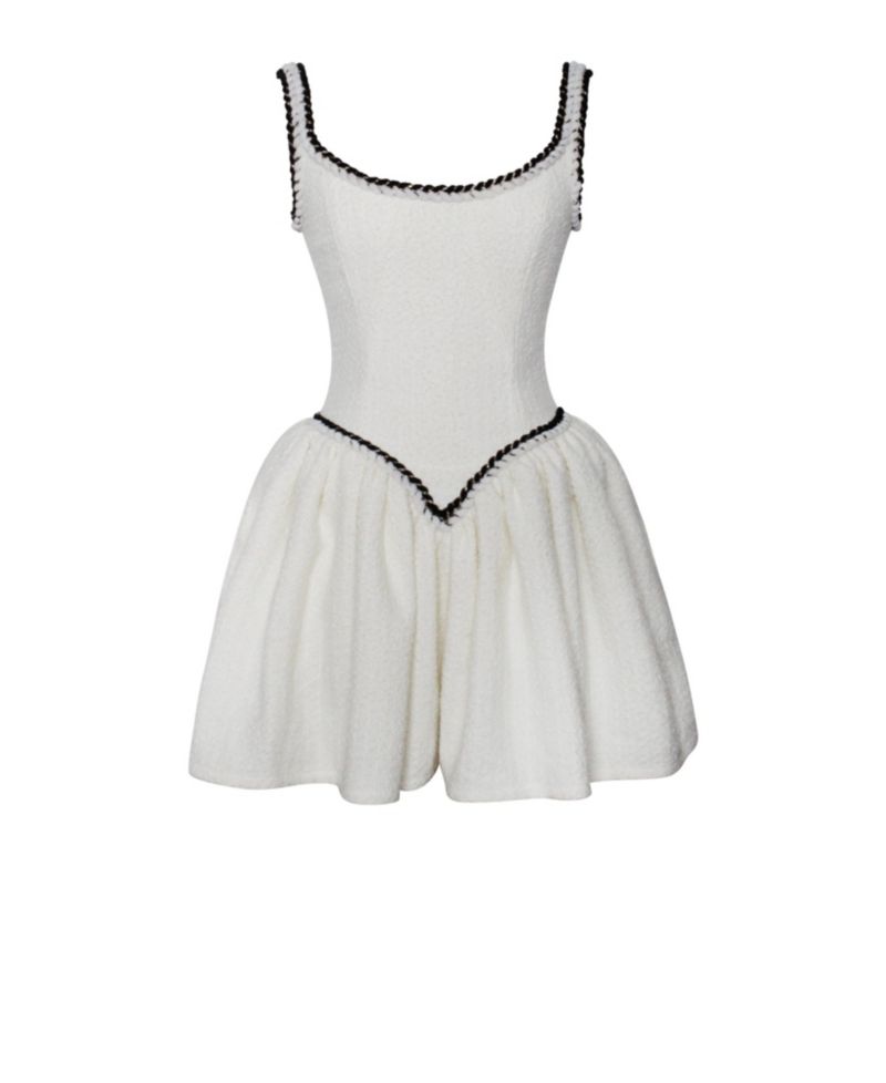 Women's Coco White Boucle Tweed V Waist Mini Dress