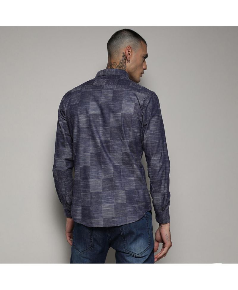Men's Steel Blue Heathered Denim Check Shirt