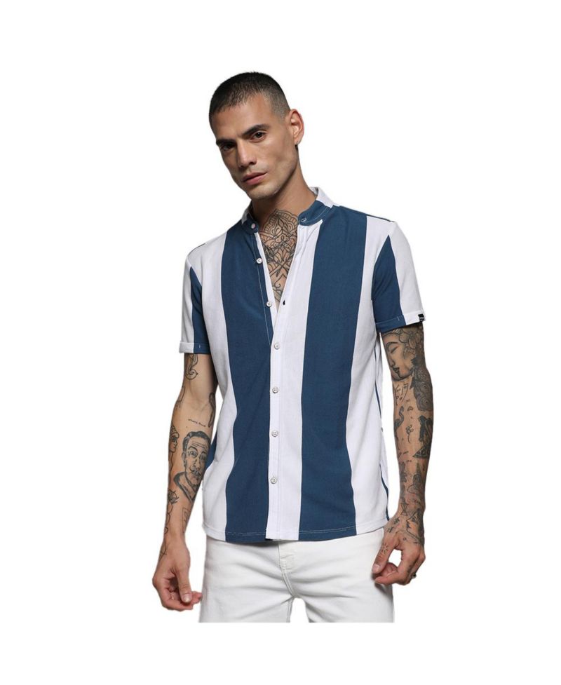 Men's Knitted Blue Vertical Striped Shirt