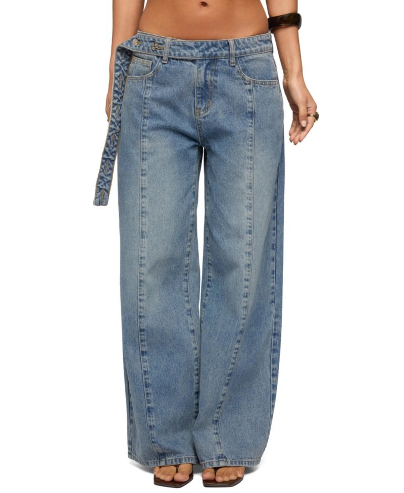 Women's Buttoned Waist Low Rise Baggy Jeans