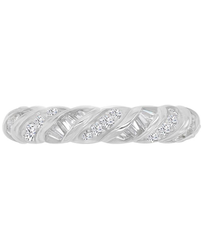 Cubic Zirconia Baguette Cut Twisted Eternity Ring (4.55 ct.t.w.) in Sterling Silver