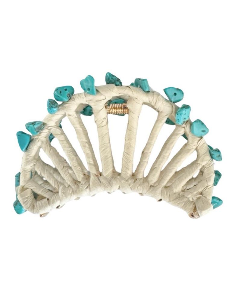 Women's Raffia Seashell Hair Claw Clip - Teal