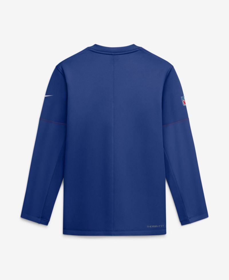 Men's Blue New York Giants Sideline Coaches Team Present Midweight Therma-FIT Sweatshirt