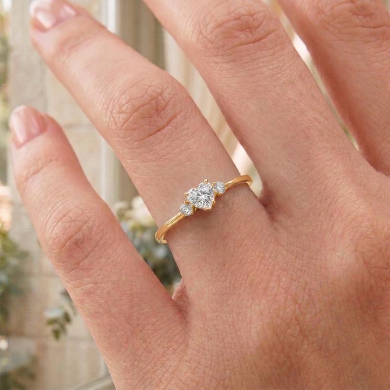 Dainty Sterling Silver CZ Three-Stone "I Love You" Slim Band Ring