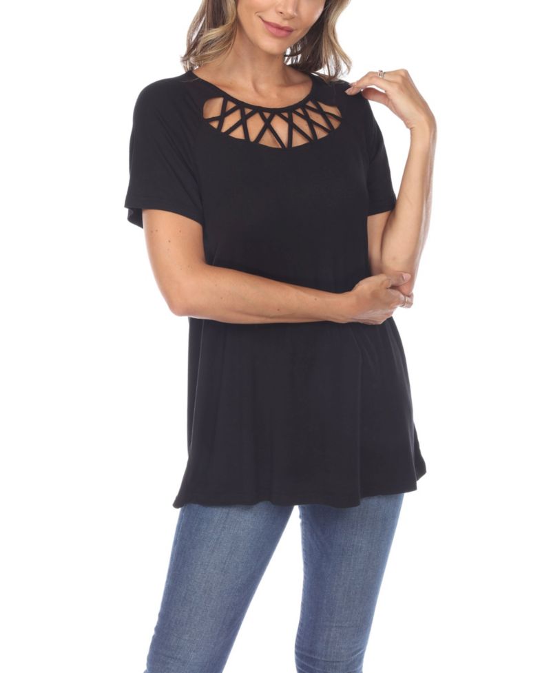 Plus Size Crisscross Cutout Short Sleeve Top