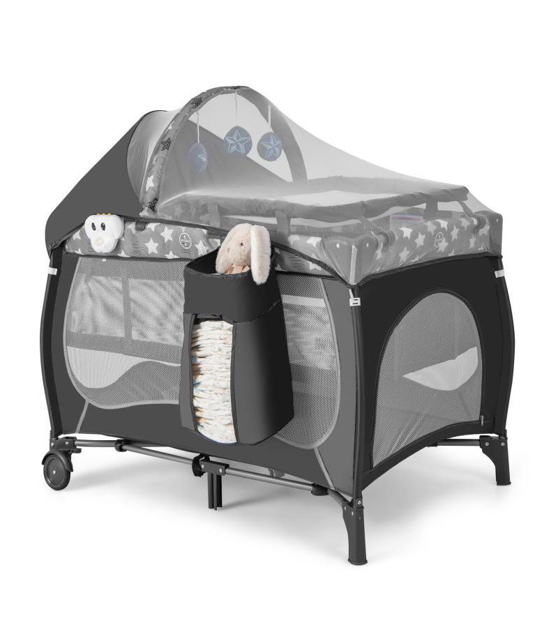4-in-1 Portable Baby Playard with Bassinet and Adjustable Canopy