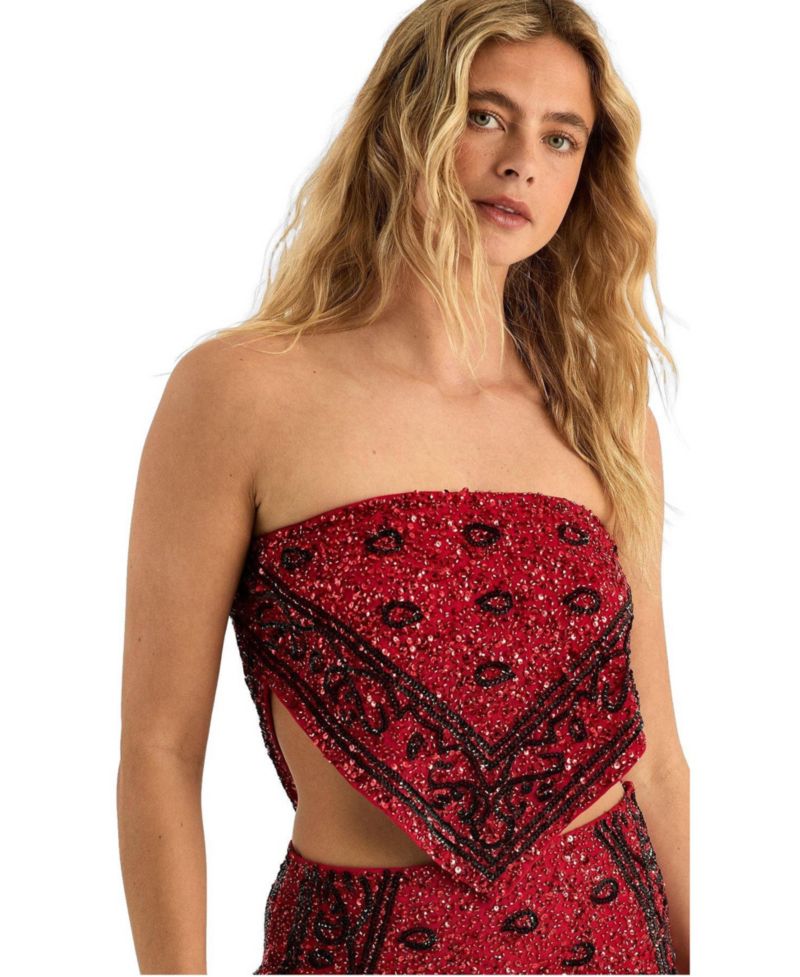 Women's Hand Embellished Hanky Hem Top