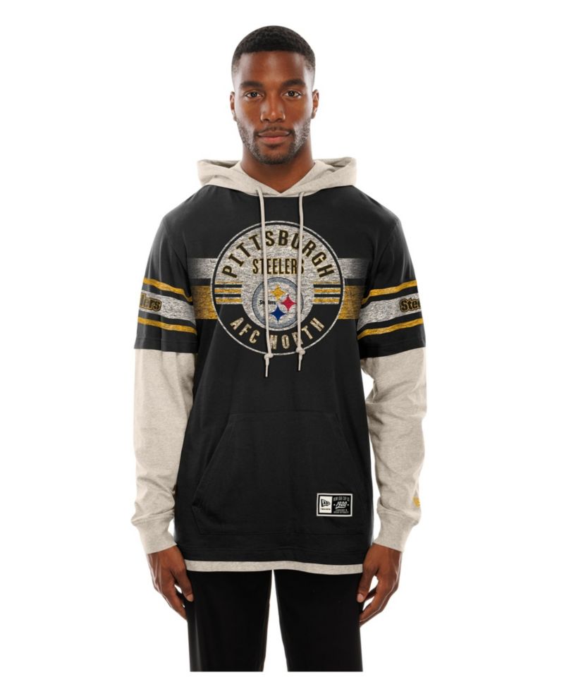 Men's Black Pittsburgh Steelers Twofer Layered Long Sleeve Hooded T-Shirt