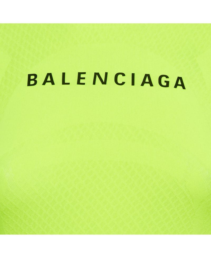 Women's Acid Green Logo Print Mesh Jersey Fitted Top