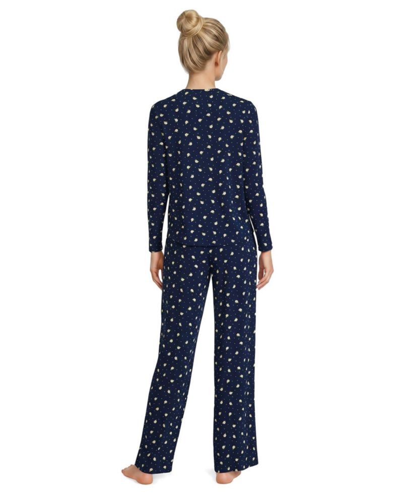 Women's Cooling Striped Long-Sleeve Top and Pants Pajama Set