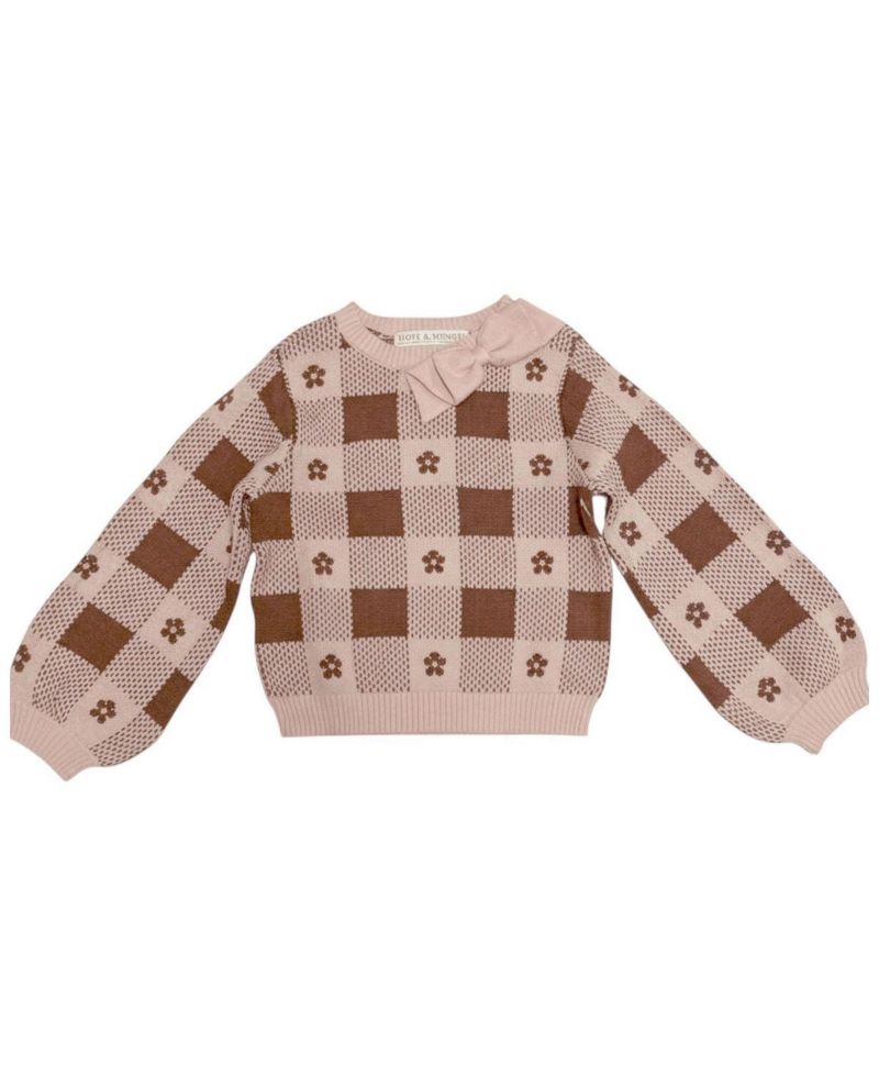 Little and Big Girls' (XXS-L) Organic Bow Detail Intarsia Sweater