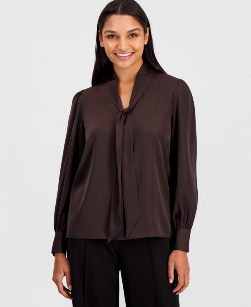 Women's Tie-Neck Long-Sleeve Blouse