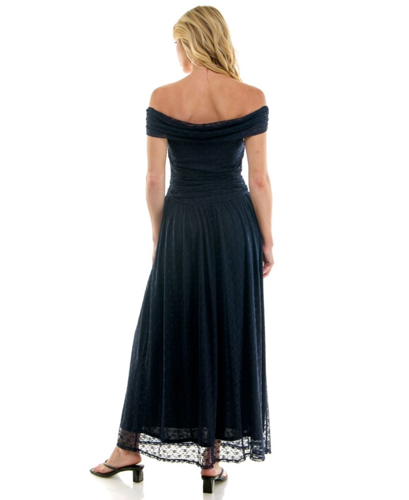 Juniors' Lea Off-the-Shoulder Lace Ruched Maxi Dress