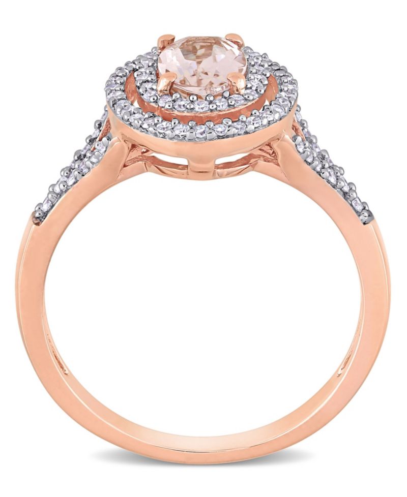 Morganite (3/4 ct. t.w.) and Diamond (1/4 ct. t.w.) Double Halo Ring in 14k Rose Gold