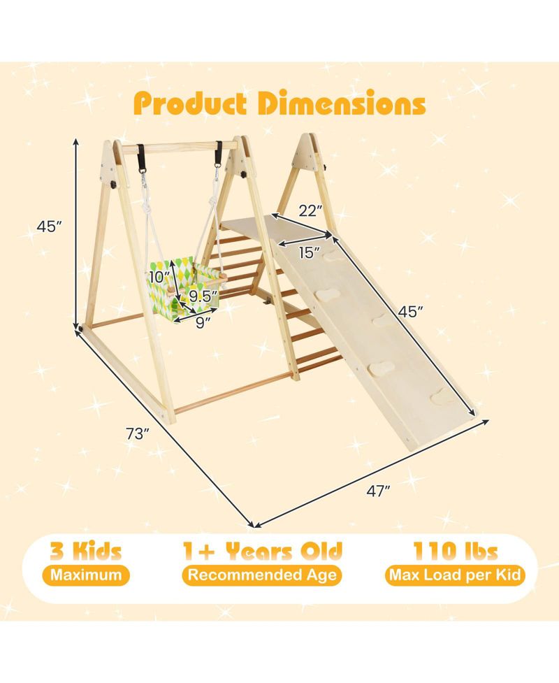 4-in-1 Indoor Jungle Gym with Baby Swing, Climber, Ladder and Resting Platform