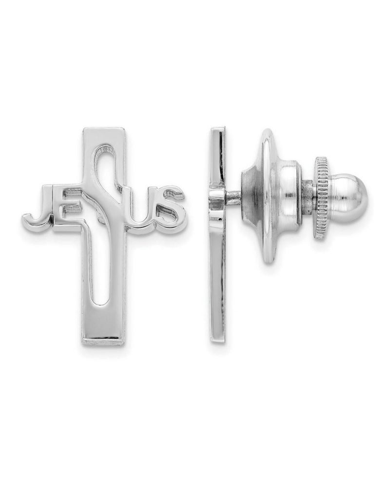 Sterling Silver Rhodium-plated Jesus Cross Tie Tac