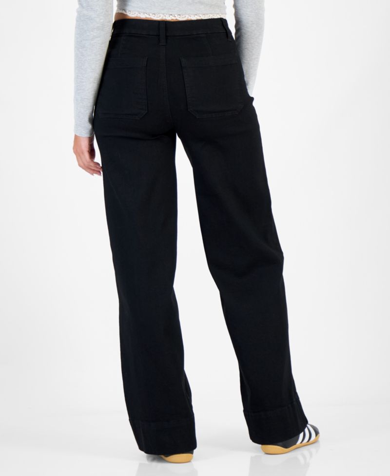 Juniors' High-Rise Patch-Pocket Wide-Leg Jeans