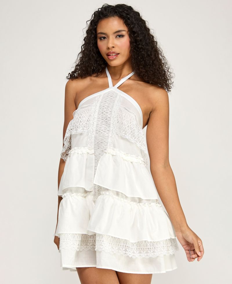 Juniors' Halter-Neck Tier Babydoll Dress