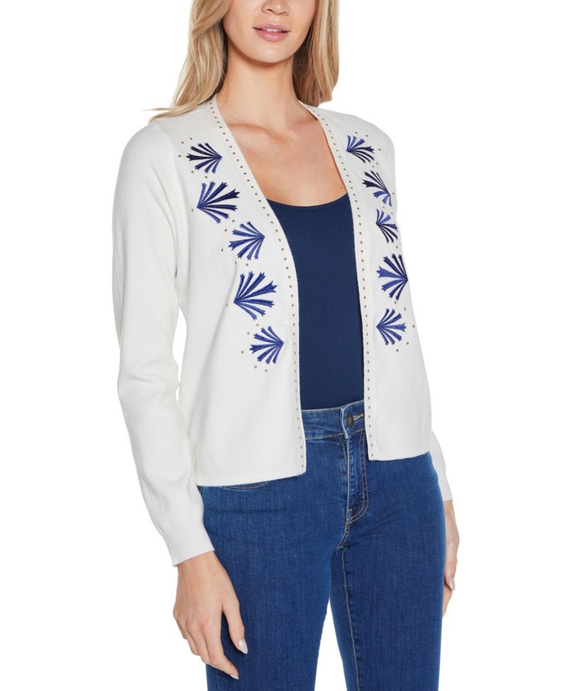Women's Black Label Embroidered Open-Front Cardigan Sweater