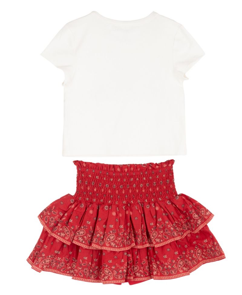 Girls' 7-16 Star-Print Top, Smocked Skirt and Necklace, 3-Piece Set