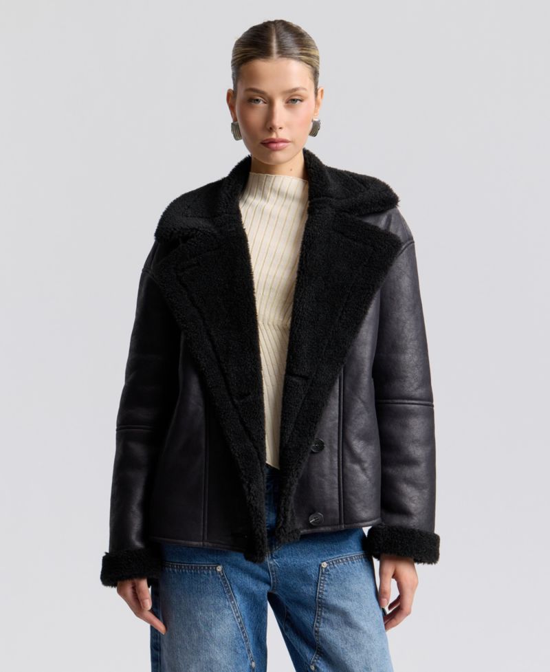Women's Collared Faux Shearling Coat