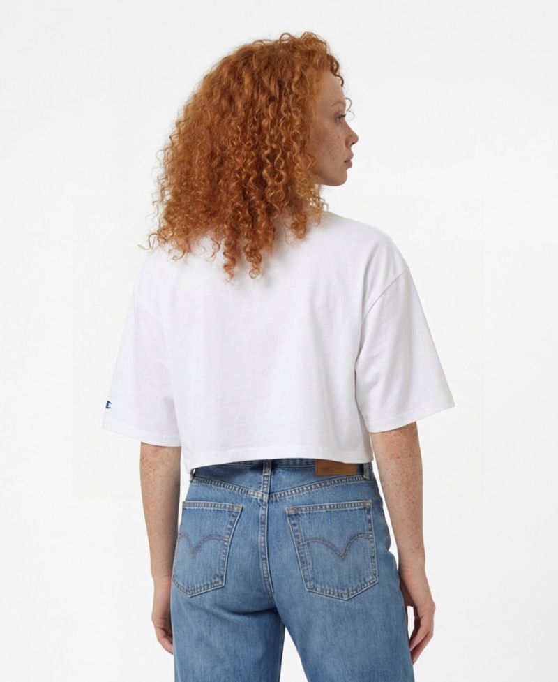 Women's White Detroit Lions Boyfriend Cropped T-Shirt