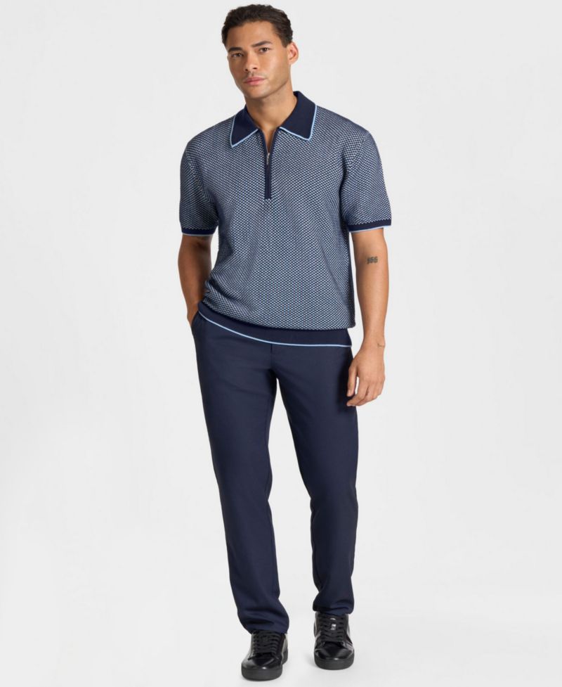 Men's Wilton Quarter-Zip Textured-Knit Polo Shirt