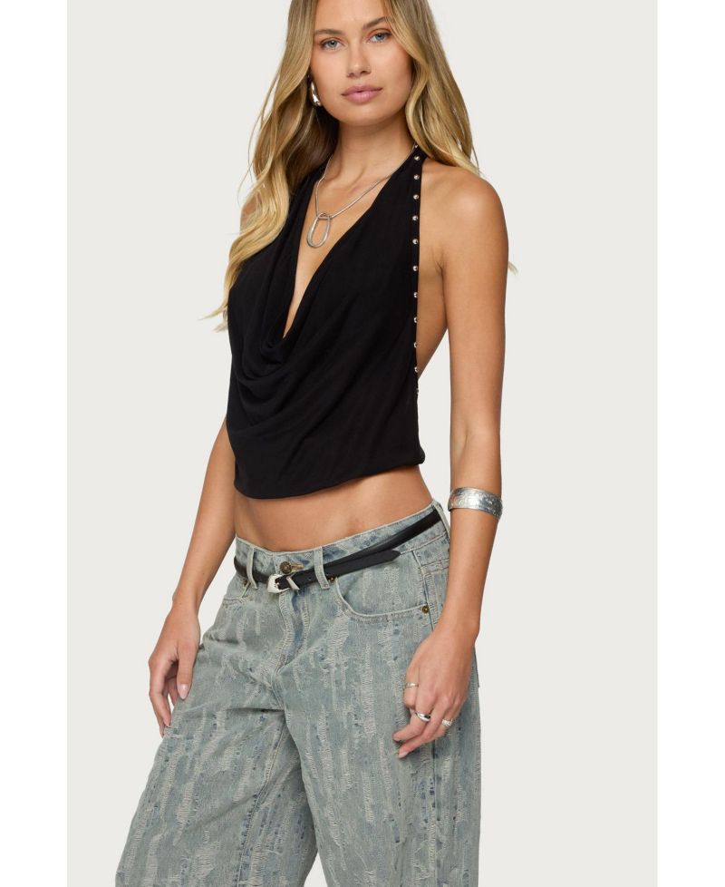 Women's Irina Stud Cowl Neck Halter Top