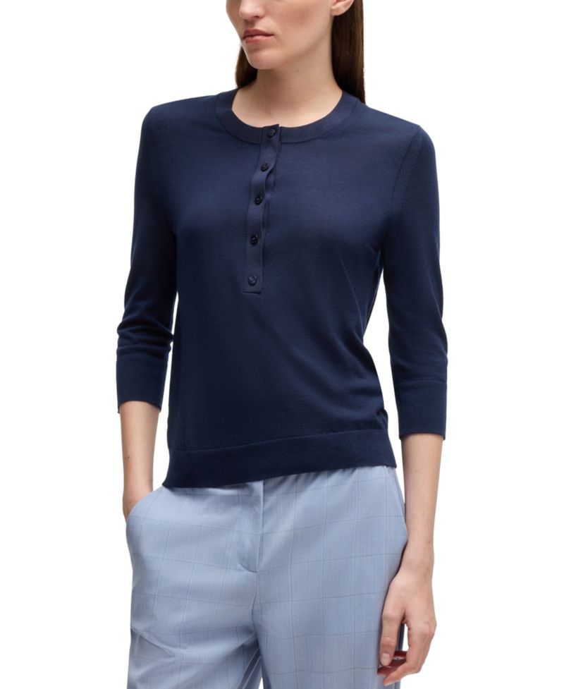 BOSS by Women's Merino Wool Henley Sweater