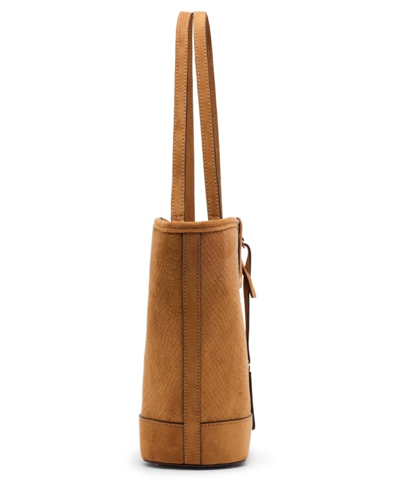 Textured Faux Suede Small Cut Out Handle Tote Handbag