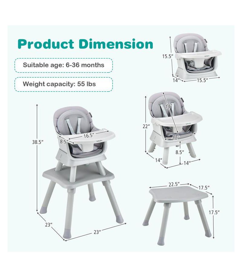 8-in-1 Convertible Baby High Chair with Adjustable Removable Tray