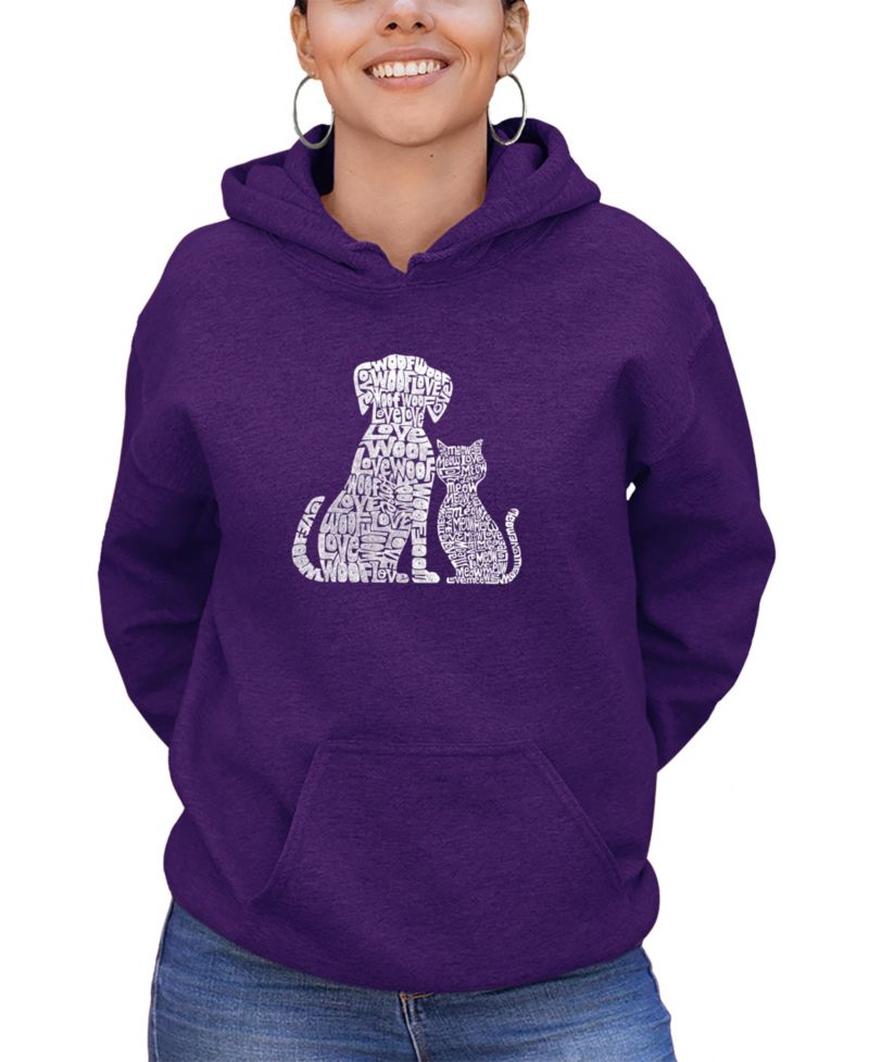 Women's Hooded Word Art Dogs and Cats Sweatshirt Top