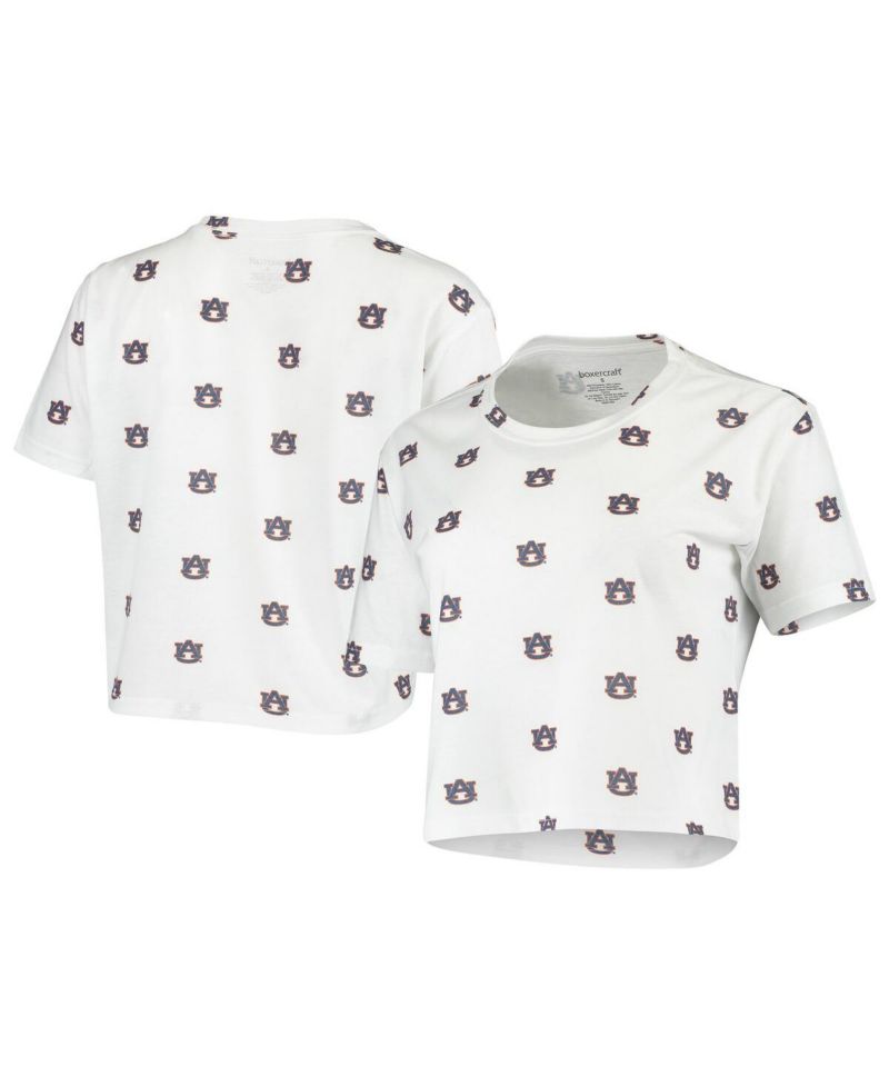 Women's White Auburn Tigers Cropped Allover Print T-shirt