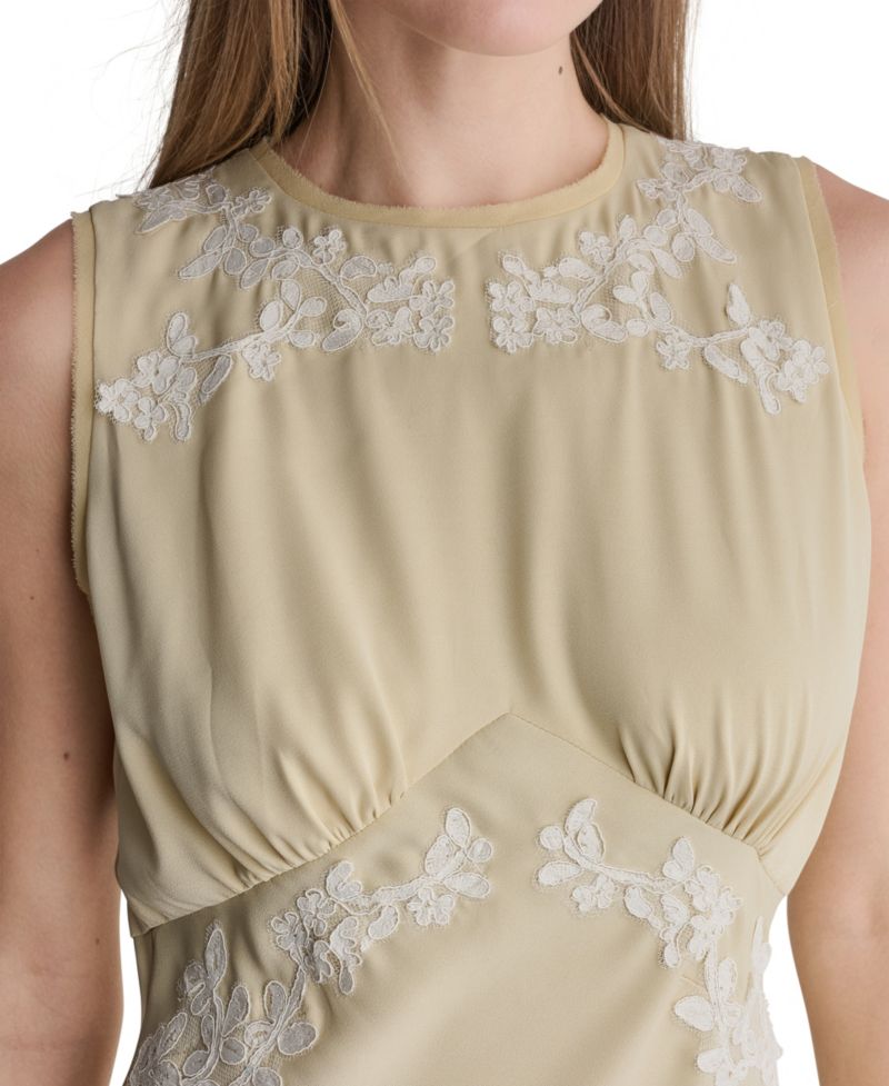 Women's Lace-Trim Empire-Waist Crewneck Sleeveless Maxi Dress