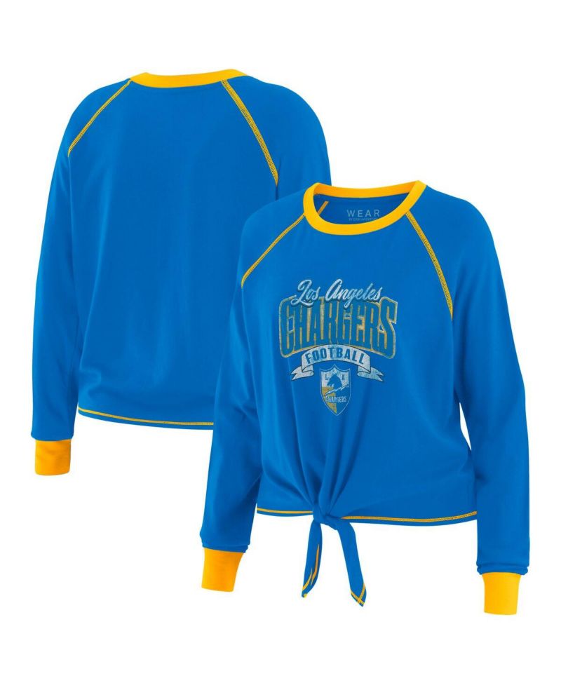 Women's Powder Blue/Yellow Los Angeles Chargers Tie-Front Long Sleeve Top