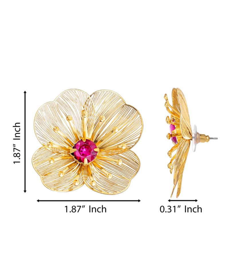 Filigree Flower Stud Earrings with Crystal Center