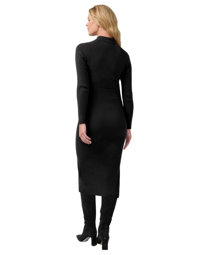 Maternity Nursing Ribbed Long-Sleeve Midi Dress