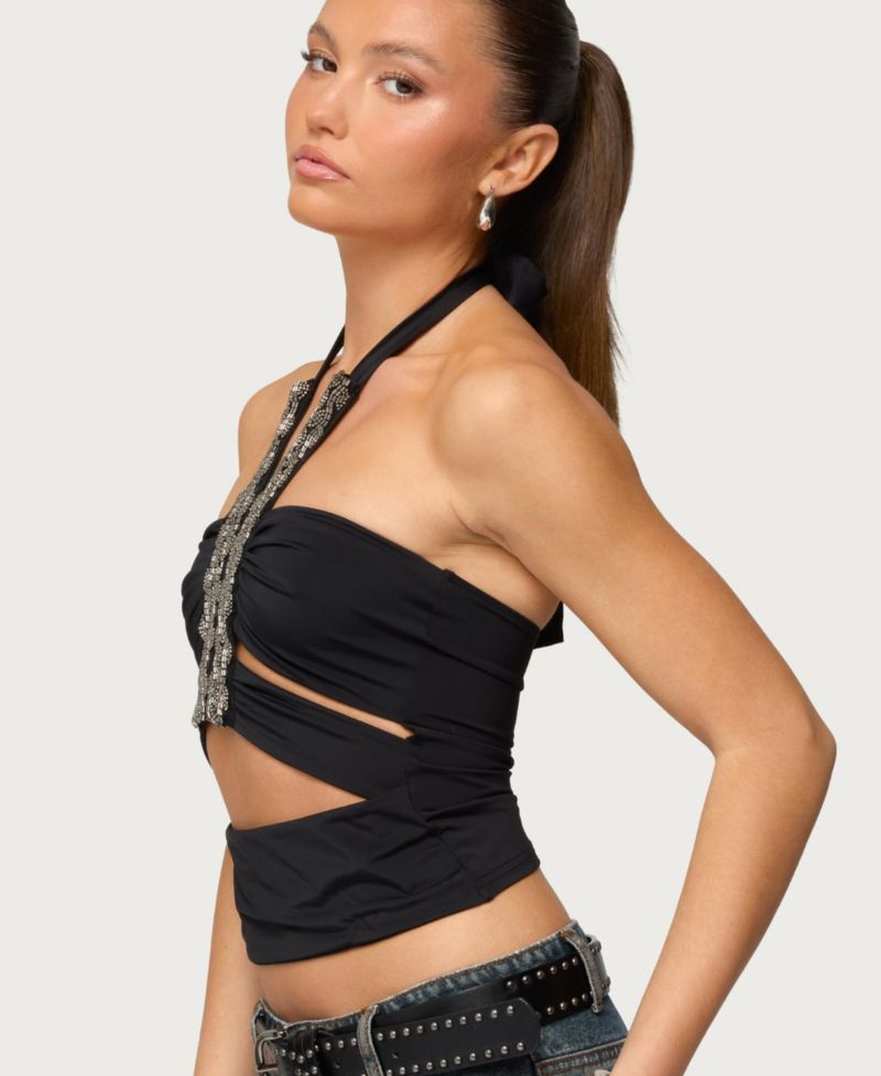 Women's Zola Cutout Beaded Halter Top