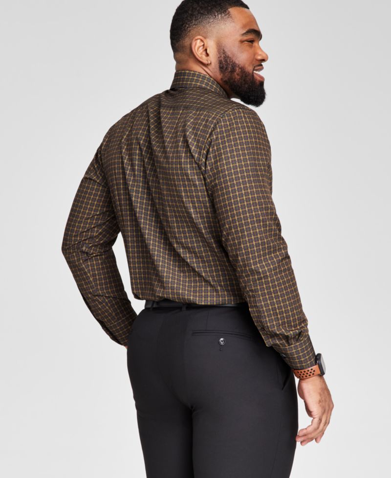 Men's Brown & Gold Slim-Fit Dress Shirt