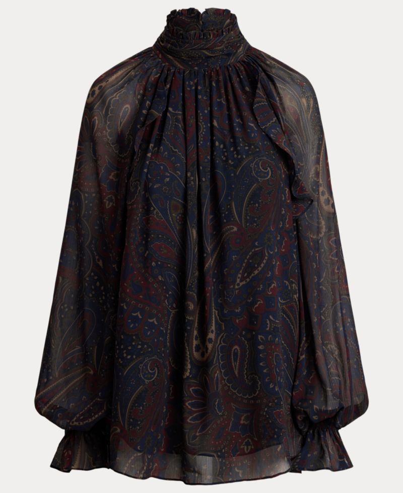 Women's Long-Sleeve Paisley-Print Mockneck Blouse