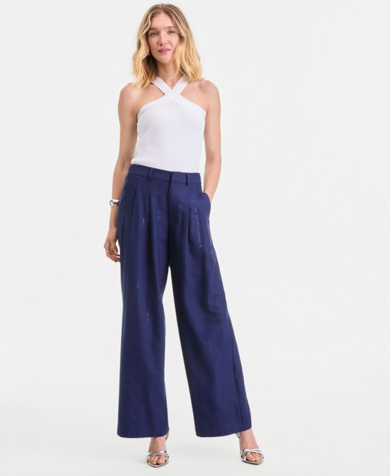 Women's Sequin Pinstripe Wide-Leg Pants