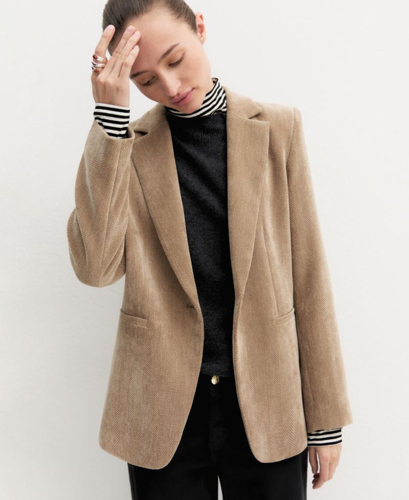 Women's Stretch Herringbone-Patterned Boyfriend Blazer