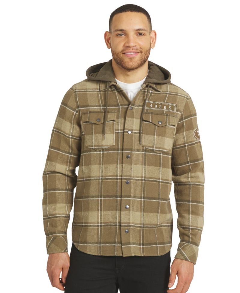 Men's Brown/Olive San Francisco 49ers Woven Hooded Full-Snap Shacket